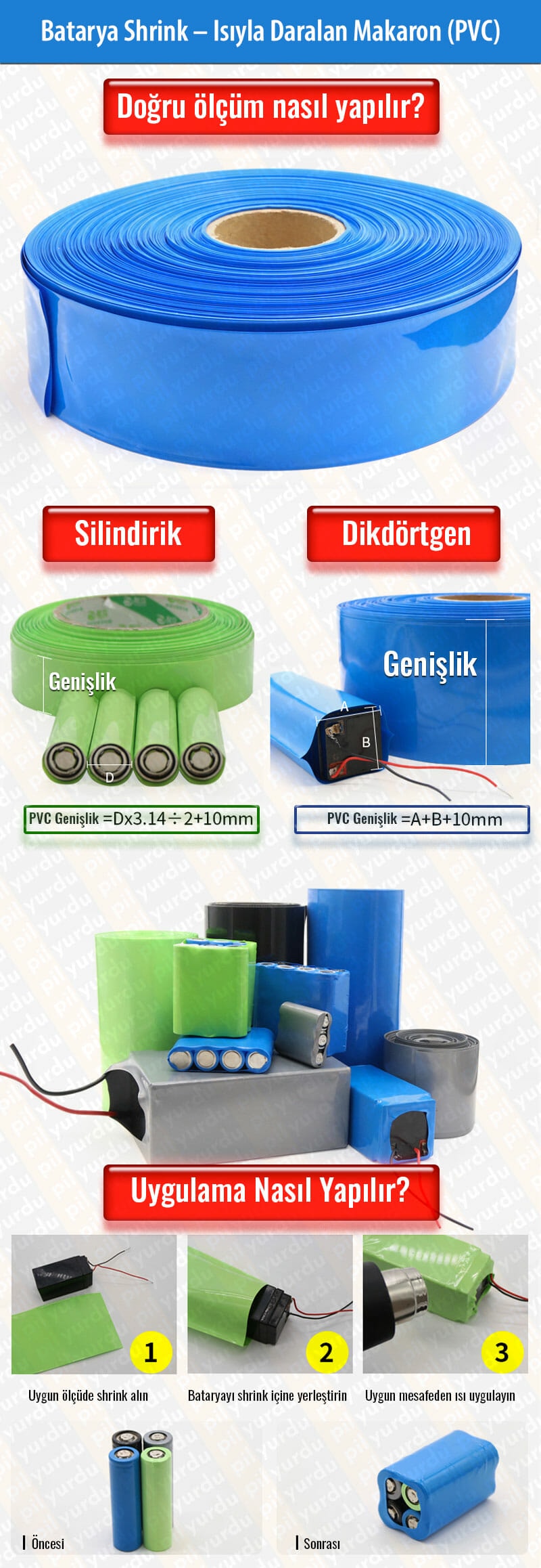 210 mm Batarya Shrink – Isıyla Daralan PVC (Makaron) 1 Batarya Shrink – Isıyla Daralan Makaron (PVC)